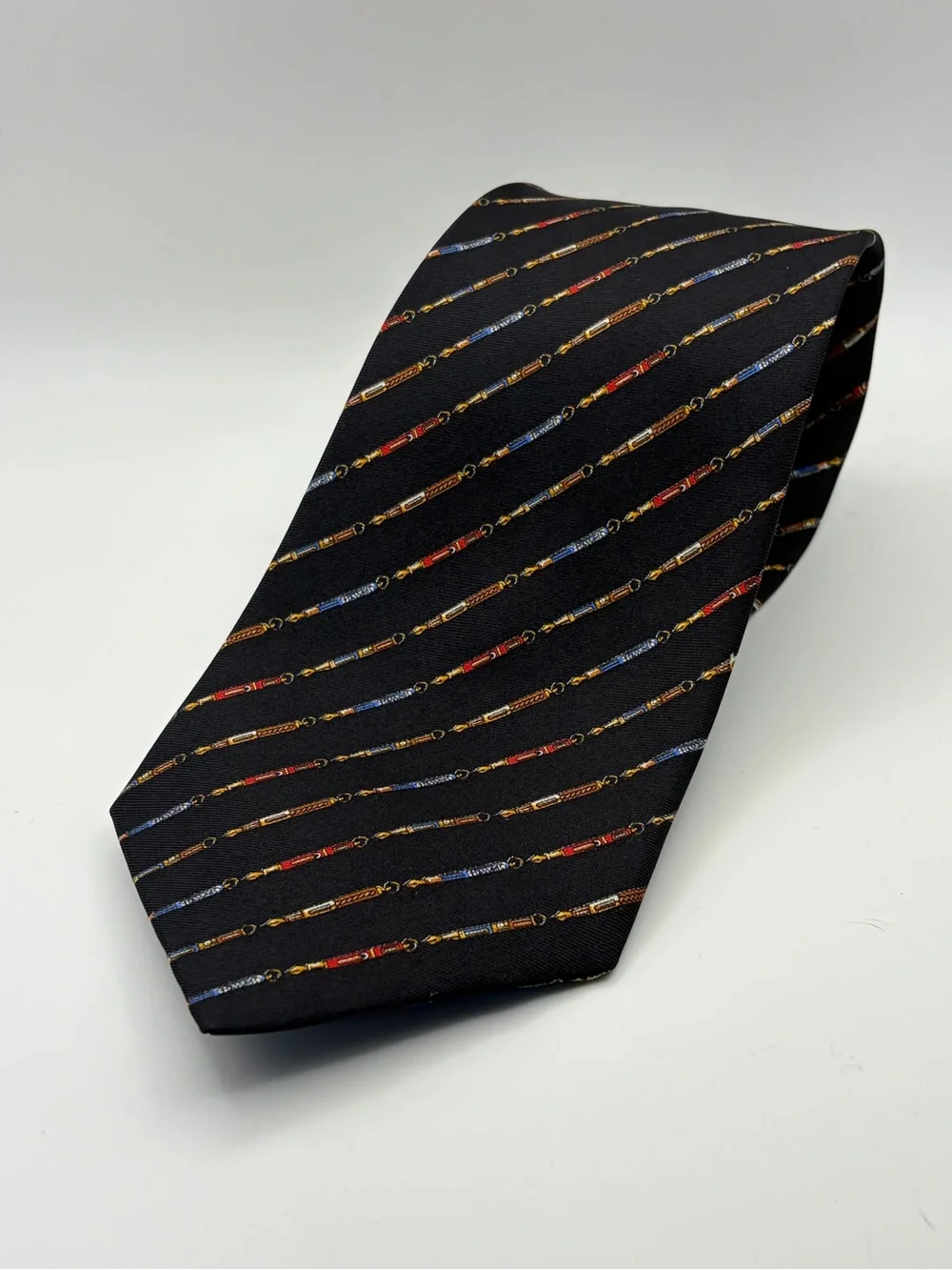 Harrods London 100% Silk Tie Black Fountain Pen Novelty Print Made In England